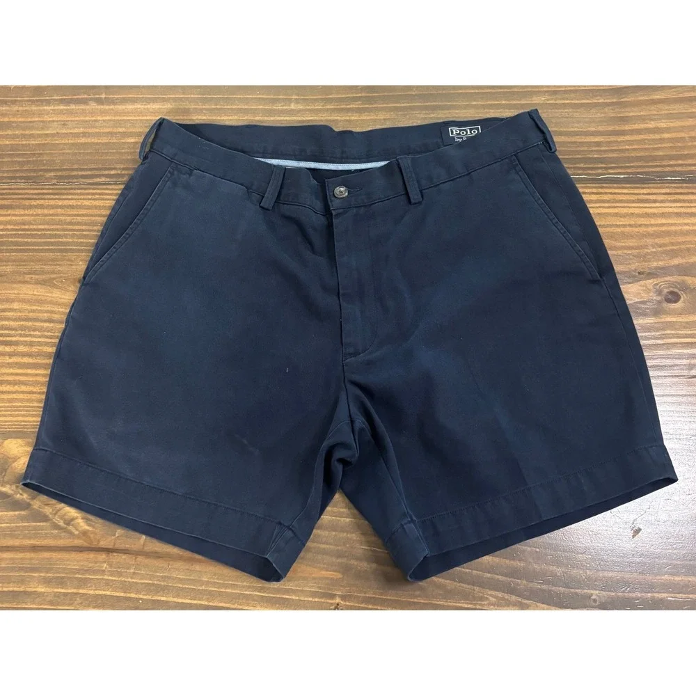 POLO RALPH LAUREN Chino Shorts Mens 36 Navy Blue Cotton Twill Casual Preppy
